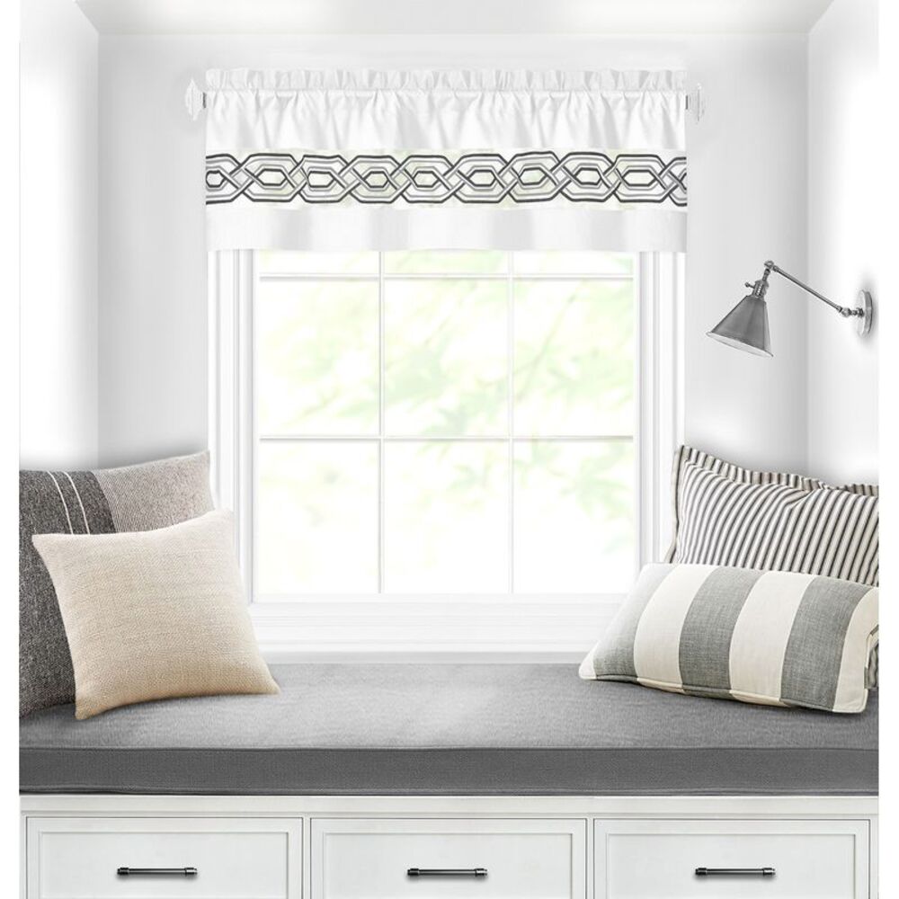 Paige Two-Tone Embroidered Window Curtain Set, Blue, 55" x 13"